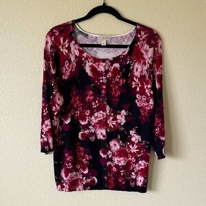 Dark Floral Y2K Cardigan Sweater L Button Front 90s Career Office Dark Romantic